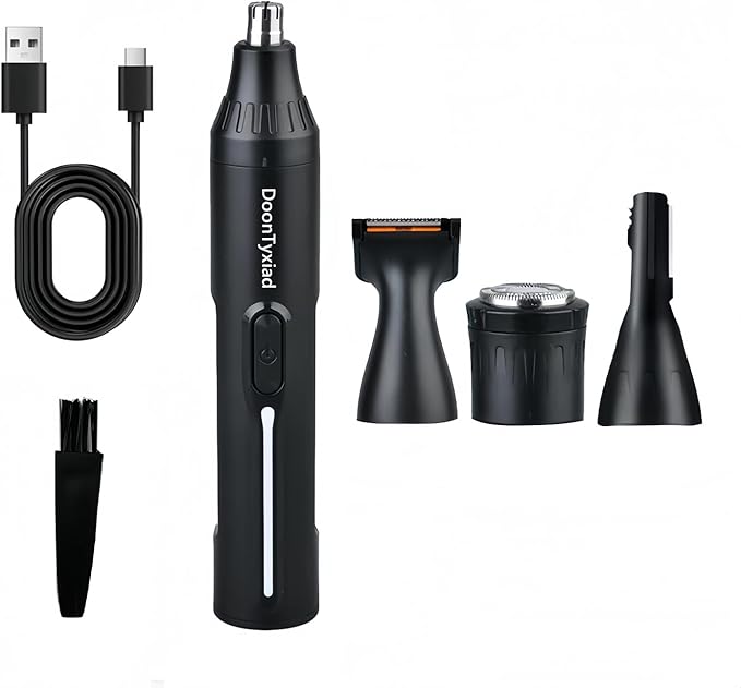 Rechargeable Ear and Nose Hair Trimmer, 4-in-1 Professional Painless Eyebrow & Facial Hair Trimmer for Men Women, Powerful Motor and Dual-Edge Blades for Smoother Cutting Black(Black 4-in-1)
