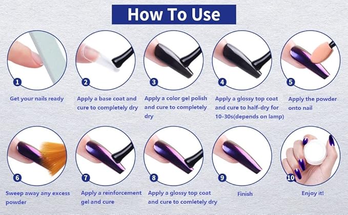 Artdone 16 Colors Chrome Nail Powder, Iridescent Aurora Chameleon Powder Metallic Mirror Effect Pigment Pearlescent Mermaid Pigment Pearl Glitter Dust Kit, Nail Art Decoration, Resin Craft