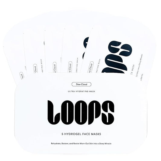LOOPS Dew Cloud Ultra Hydrating Hydrogel Korean Face Mask for Every Skin Type - Five Ultra Hydrating Collagen Masks to Deeply Moisturize & Restore Your Skin - Gifts for Women, Stocking Stuffer - 5 pc