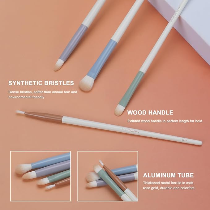 4-pcs Eye Makeup Brush Set with Eyelash Curler-Soft Synthetic Bristles for Precision Application-Includes Eyebrow, Pencil, Mini Concealer & Eyeliner Brushes with Travel Pouch