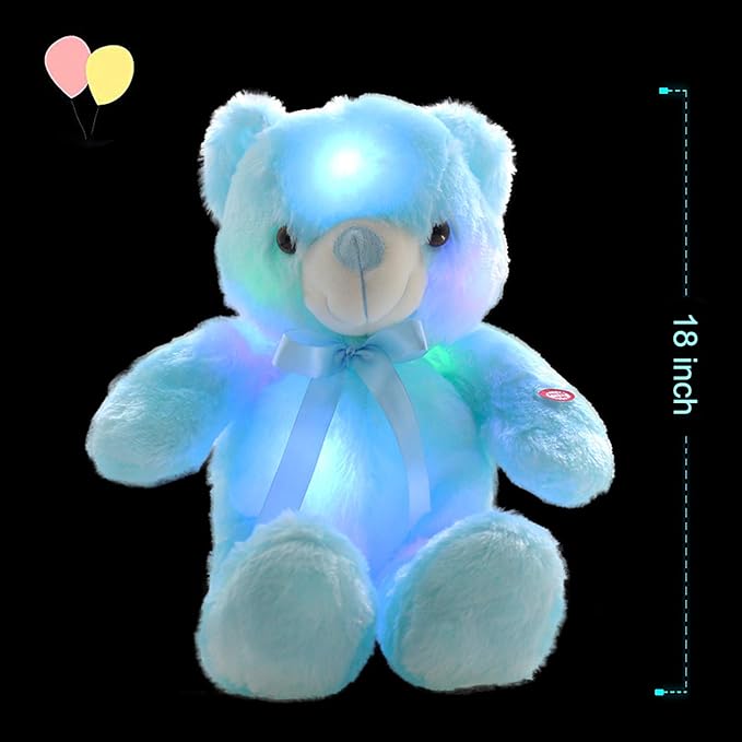 LED Teddy Bears Stuffed Animals, Cute Glow Bear Plush Toys Creative Colorful Luminous Light Up Doll Gifts for Bedroom, Kids, Baby, Valentine,Blue,18 inch
