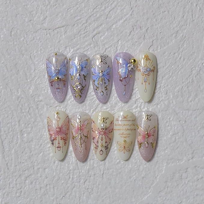 Butterfly Nail Art Stickers Decals 5D Butterfly Nail Stickers Pink Seashell 5D Embossed Shinny Butterflies Nails Design Decals Butterflies Stickers for Women DIY Manicure Nails Art Decorations