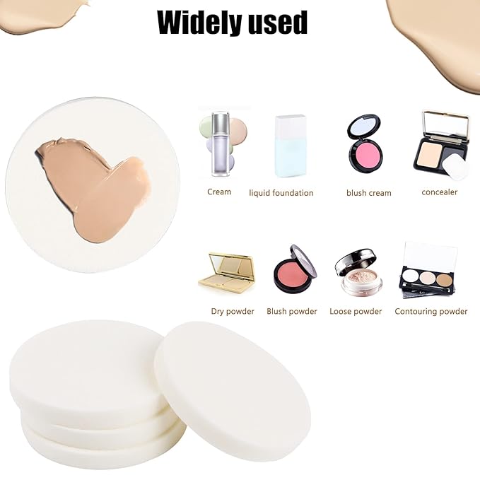 50 Pieces White Round Makeup Sponge Facial Powder Puff Cosmetic Sponge Round Foam Pad Beauty Makeup Eye Face Foundation Powder Blender for All Skin Types, Wet and Dry Dual Use