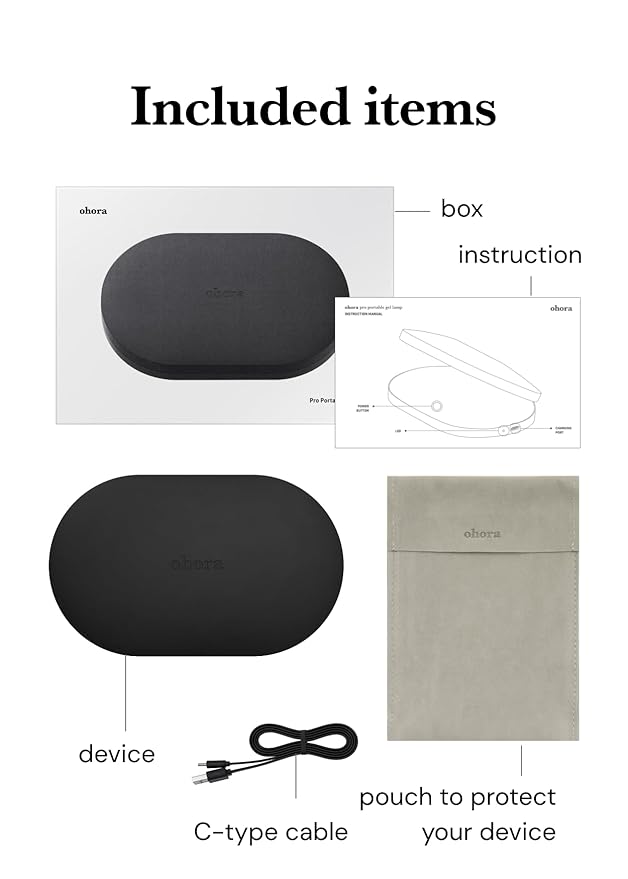 ohora Pro Portable Gel Lamp (Black) - 11W Max, Timer (60s), Portable Lamp for Curing Gel Nail Art, Polish, Stickers and Strips