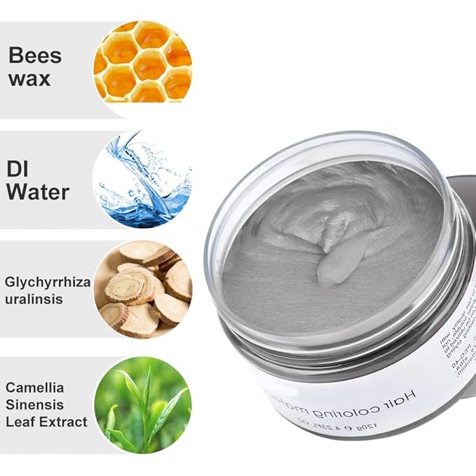 Temporary Silver Gray Hair Spray Color Wax, 4.23 Ounces Washable Hair Wax Color, Natural Disposable Grey Hair Color Wax Dye Pomades for Women Men,Christmas Parties,Role Playing,Cosplay,Halloween(Gray)