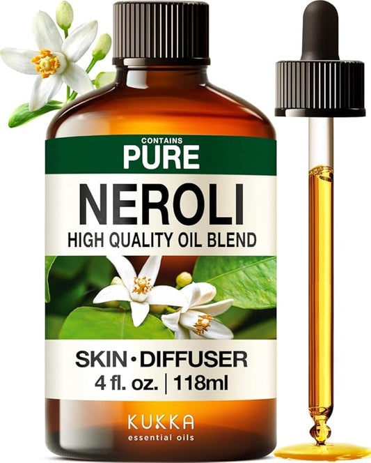 KUKKA Neroli Essential Oils - 4 Fl Oz - for Hair, Skin, Diffuser, Aromatherapy & DIY Soap Making Scent