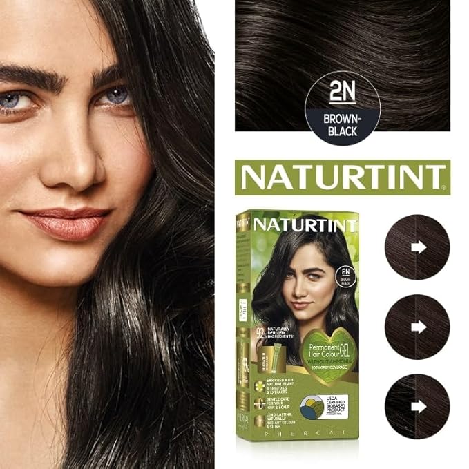Naturtint 2N Brown Black Permanent Hair Color (Pack of 1), Ammonia Free, Vegan, Cruelty Free, up to 100% Gray Coverage, Long Lasting Results (Packaging may vary)