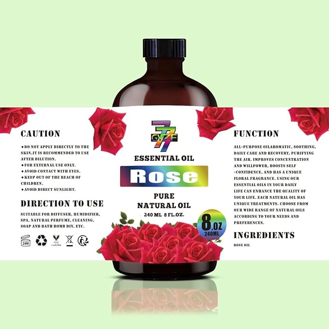 Rose Essential Oil (8 oz / 240 ml) – Rose Oils for diffusers, humidifiers, Home Baths, Cleaning Products, Yoga, DIY Soaps and DIY Scented Candles