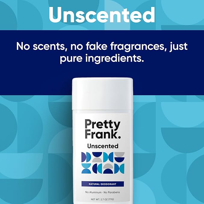 Pretty Frank Natural Aluminum-Free Deodorant Stick, Unscented (1-Pack) | All-Day Odor Control for Women & Men | Effective, Skin Soothing Formula with Safe, Organic Ingredients and No Added Fragrance