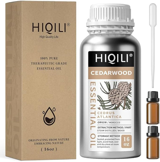 HIQILI 16 Fl Oz Cedarwood Essential Oil, Pure Natural Cedarwood Oil for Diffuser, Aromatherapy - 500ML