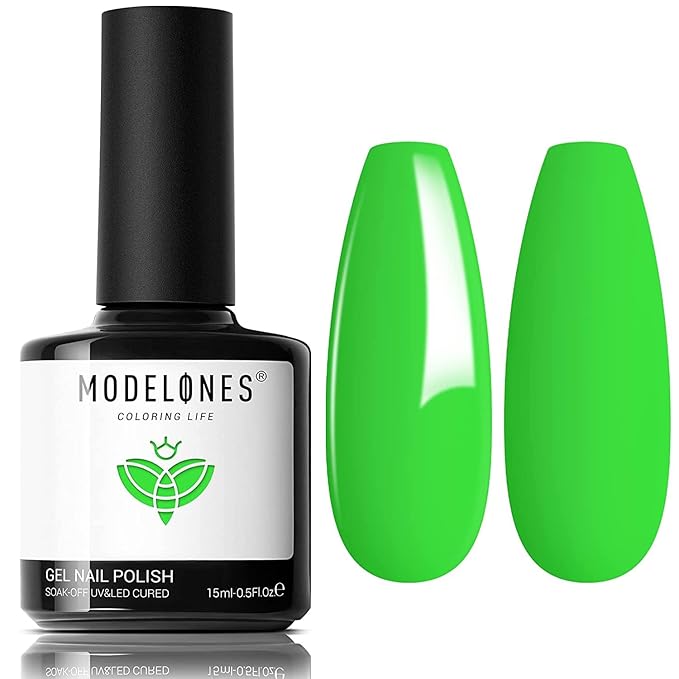 modelones Green Gel Nail Polish, 1 Pcs 15 ML Bright Green Summer Gel Polish Soak Off U V LED Spring Nail Polish Nail Art Starter Manicure Salon DIY at Home