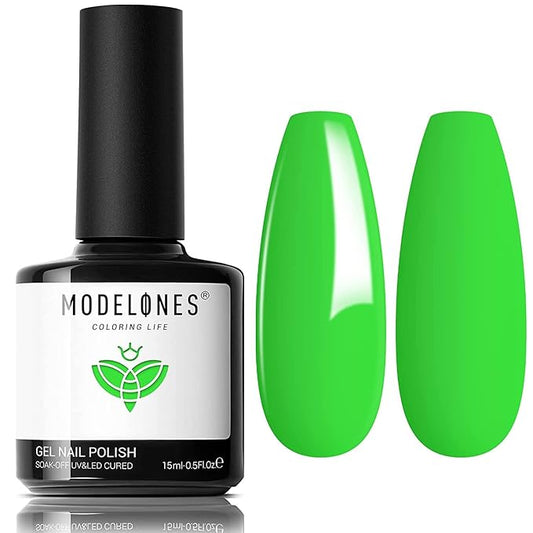 modelones Green Gel Nail Polish, 1 Pcs 15 ML Bright Green Summer Gel Polish Soak Off U V LED Spring Nail Polish Nail Art Starter Manicure Salon DIY at Home