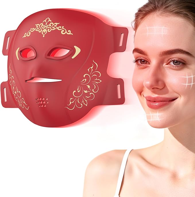 TASNEEM Red Light Therapy for Face, 3D Red Light Therapy Face Mask with 328 LEDs for Full-face Wrinkles & Acne, Red & Blue Infrared LED Light Therapy Mask with 3 Modes, FDA-Cleared, Remote Control