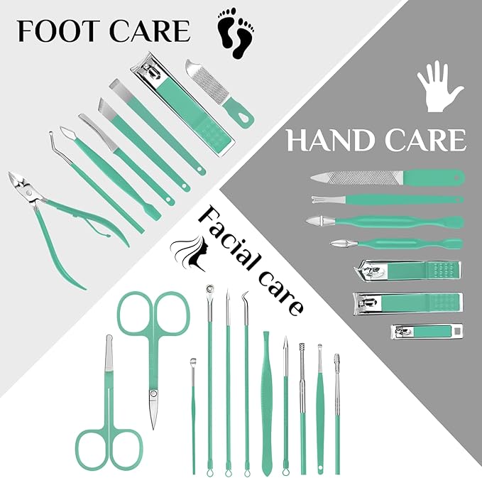 Manicure Set Professional Nail Clipper Kit-26 Pieces Stainless Steel Manicure Kit,Nail Care Tools with Luxurious Travel Case (Green)