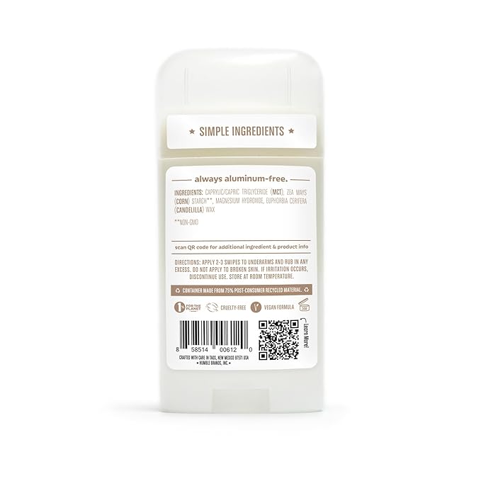 HUMBLE BRANDS Aluminum-Free Deodorant, Vegan and Cruelty- free, Formulated for Sensitive Skin, Simply Unscented, 2.5 Ounce (Pack of 1)