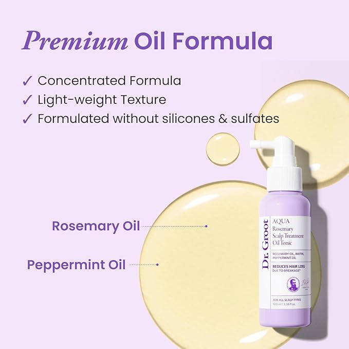 Dr.groot Rosemary Mint Oil Tonic for Hair Growth with Biotin, Hyaluronic Acid, Thickening & Scalp Nourishing. Korean Haircare. Sulfate-Free, Silicon-Free, Paraben-Free (3.38 fl oz/ 100ml)