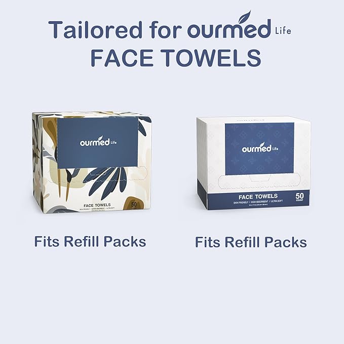 Ourmed Life Clear Acrylic Face Towel Holder, Organizer Box for Bathroom Countertop Storage, Disposable Face Towels Container and Face Towel Clear Box with 50 Count Clean Facial Towels Included