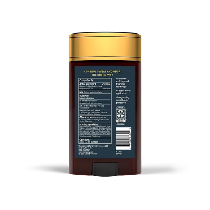 Cremo Palo Santo Antiperspirant & Deodorant for Men, 48-hour Sweat and Odor Protection, 2.65oz