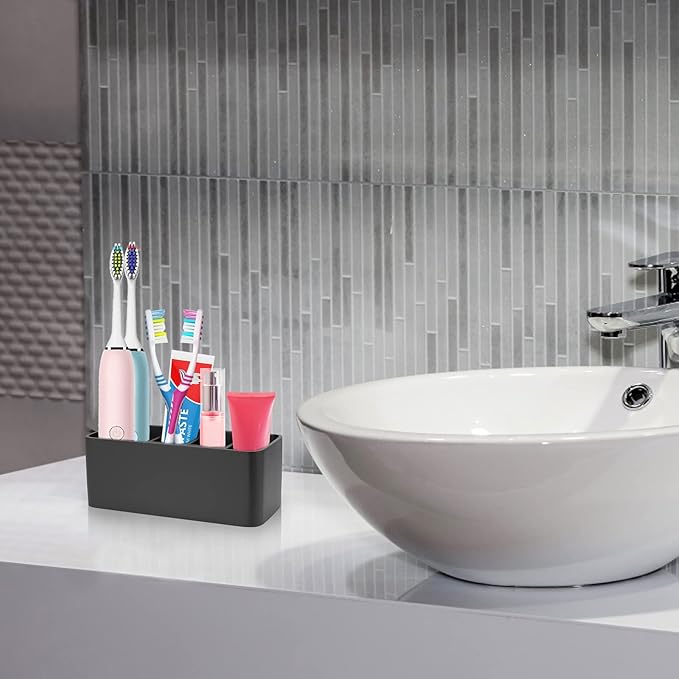 Toothbrush Holder for Bathrooms Toothpaste Holder Stand Bathroom Organizer for Toothbrush Makeup Brushes Holder (Black)
