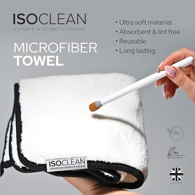 Isoclean Microfibre Towel - Absorbant Soft Fabric Towel for Makeup Brush Cleaning with Reinforced Edges, Machine Washable and Reusable for Delicate Makeup Brushes, 8x8 Inches, Small