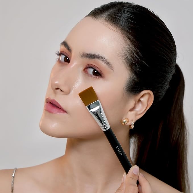 BEILI 2pcs Flat Square Synthetic Foundation Brush for Liquid Cream Facial Mask Concealer Makeup Premium Soft Synthetic Contour Brush for Blending Liquid Cream Foundation Emulsion Cosmetics