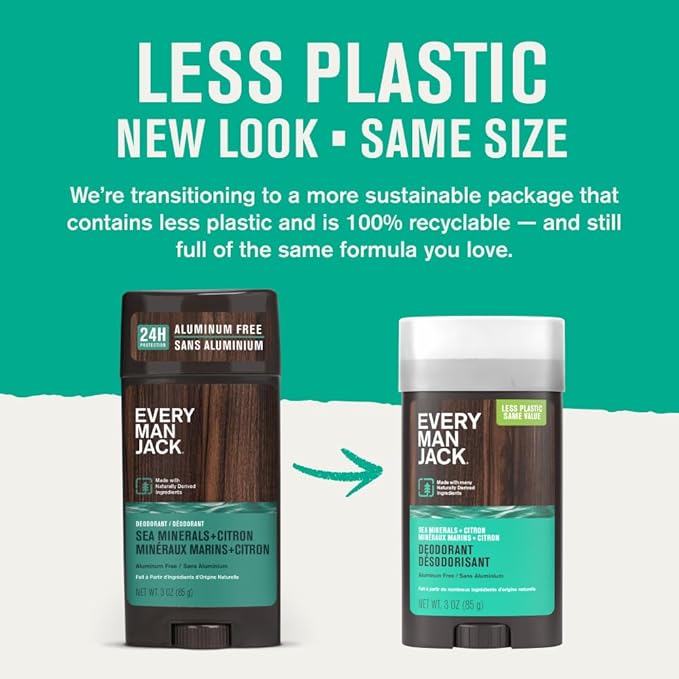 Every Man Jack Sea Minerals + Citron Men’s Deodorant - Stay Fresh with Aluminum Free Deodorant For all Skin Types - Odor Crushing, Long Lasting, with Naturally Derived Ingredients - 3oz (2 Pack)