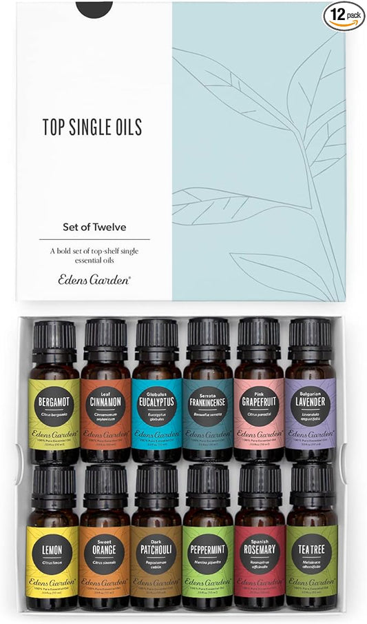 Edens Garden Top Essential Oils 12 Set – 100% Pure Therapeutic Grade, Undiluted, Natural Aromatherapy Scents for Diffusers, Massage & Yoga – Gift for Men, Women, Birthday & Holidays, 10 ml/ 12 Pack