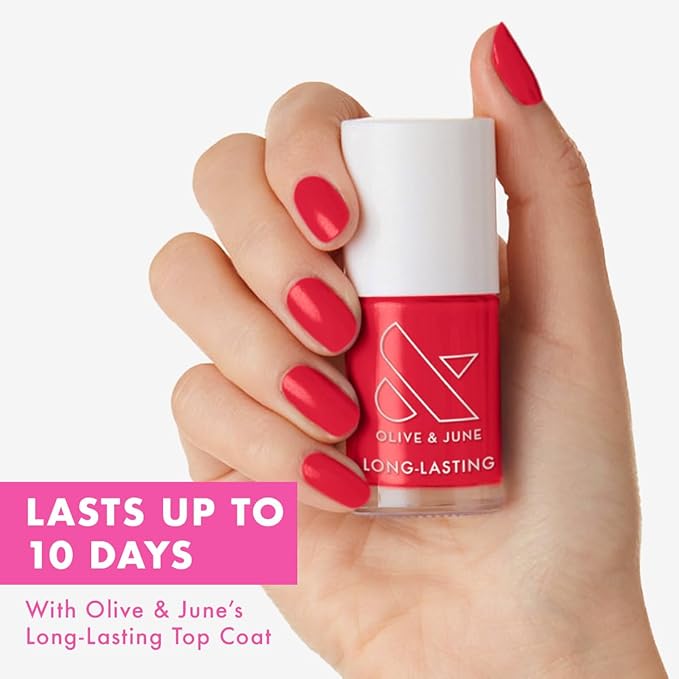 Olive & June Long Lasting Nail Polish | Plump, Gel-Like Finish No Lamp Needed Lasts up to 10 days | Salon-Quality Color at Home | 15-Free, Vegan & Cruelty-Free Chip-Resistant | Hibiscus, Tropical Pink