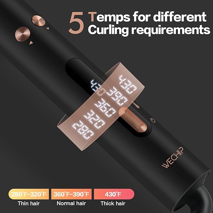 Automatic Rotating Curling Iron, 1 1/4 Inch Self Curling Wand with Extra Long 5.5” Tourmaline Ceramic Barrel, Fast Heating Ionic Hair Curler for Long Hair, Adjustable Hot Tools for Curls Waves 1.25"