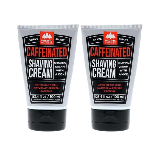 Pacific Shaving Company Caffeinated Shaving Cream - Caffeine, Shea Butter + Spearmint Antioxidant Shaving Cream - Clean Formula for Hydrating, Redness Reducing + Irritation-Free Shave (3.4 Oz, 2 Pack)