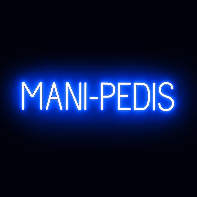 SpellBrite MANI-PEDIS Sign | Nail Salon-Related Sign with Neon Look, Blue LED Light Source | 33.4" x 6.3"