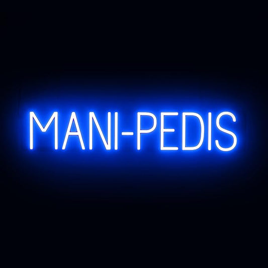 SpellBrite MANI-PEDIS Sign | Nail Salon-Related Sign with Neon Look, Blue LED Light Source | 33.4" x 6.3"