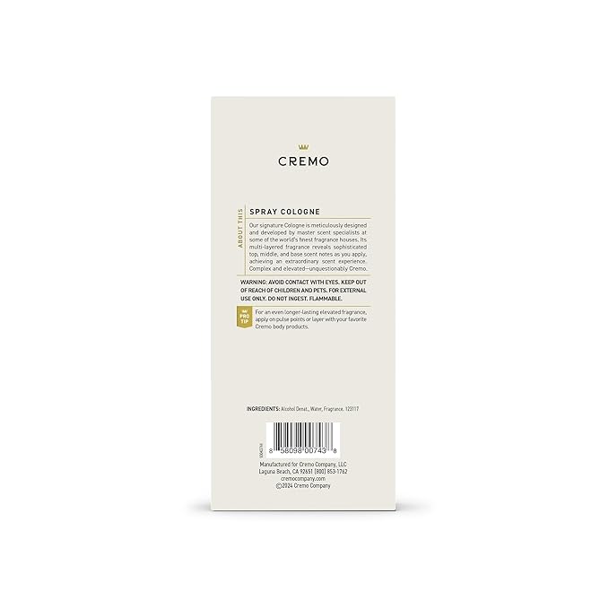 Cremo Cologne For Men - Spice & Black Vanilla Mens Cologne Spray, An Explosion of Vibrant Spices, Dark Woods and Black Vanilla, Multi-Layered Signature Men's Fragrances, 3.4 Fl Oz