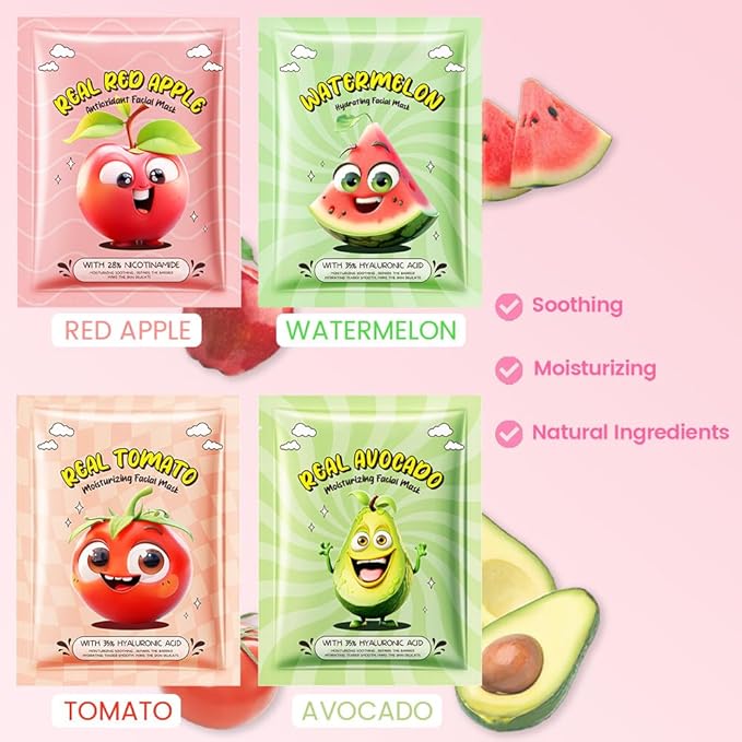 evpct 12 Pack Fruit Kids Face Masks for Kids Girls Spa, Girls Kids Facial Spa Day Slumber Sleepover Birthday Party Favors Supplies Kit for Girl, Kid Friendly Facial Face Masks Bulk Skincare for Kid, 2
