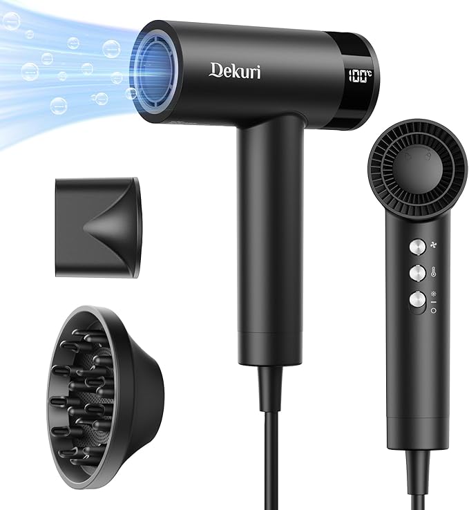 Hair Dryer, 110,000 RPM High-Speed Fast Drying Blow Dryer, 200 Million Ionic Lightweight Hairdryer with Diffuser, Magnetic Nozzle, 4 Temps & 2 Speeds, Low Noise for Women & Men, Black