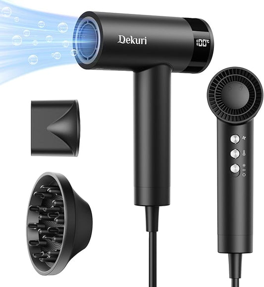 Hair Dryer, 110,000 RPM High-Speed Fast Drying Blow Dryer, 200 Million Ionic Lightweight Hairdryer with Diffuser, Magnetic Nozzle, 4 Temps & 2 Speeds, Low Noise for Women & Men, Black