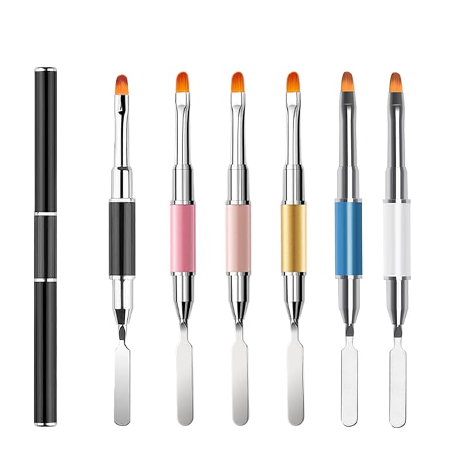 Dual-Ended Polygel Brush & Picker Brush, 2 IN 1 Design Poly Gel Nail Art Brushes Tool, Stainless Steel Manicure Spatula Builder for PolyGel UV Acrylic Nails Extension (6pcs)