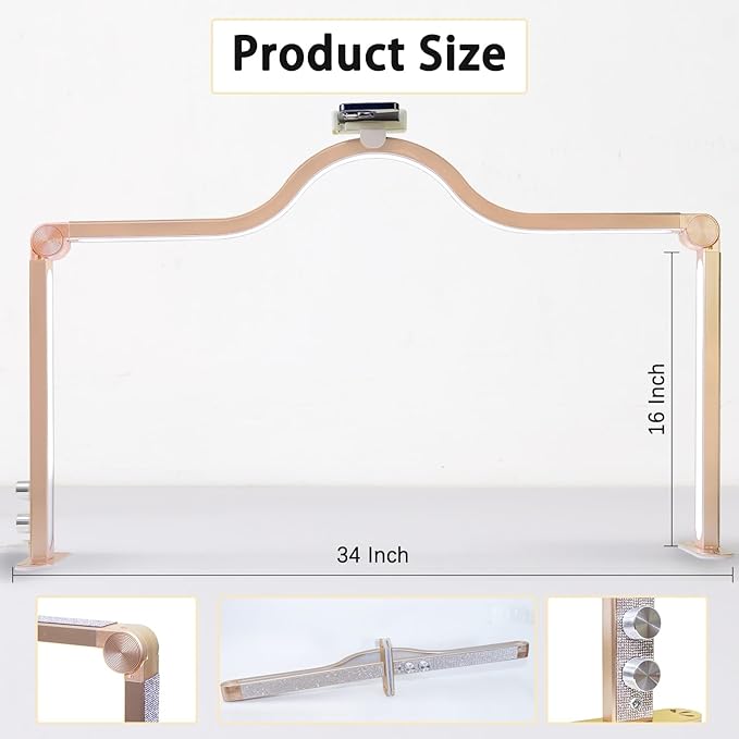 KEDAO Nail Light for Desk Half Moon Light for Nail Desk 34Inch Foldable LED Table Lamp Manicure for Table Adjustable Dimmable Half Moon Lamp for Lash Beauty Tattoos Crafts Gold