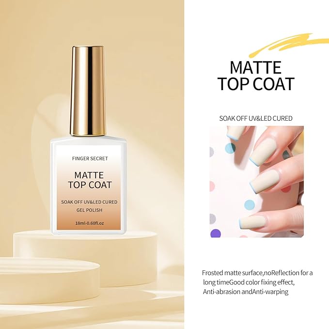 18ml/0.60floz High-Shine Matte Top Coat for Gel Nail Polish - Premium Long-Lasting Fashion Matte Finish, Professional-Grade Nail Supplies for Salon-Quality DIY at Home.