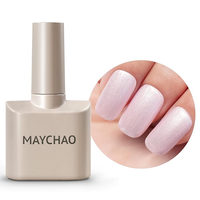 MAYCHAO 15ML Pink Shimmer Gel Nail Polish 1Pc Pearl Glitter Pink Gel Polish Soak Off UV LED Pastel Nail Polish Nail Art Starter Manicure Salon DIY at Home, 0.5 OZ
