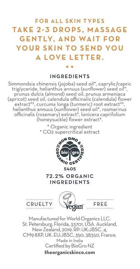 Organic Jojoba Oil Skin Glow Serum for Face Care - Gua Sha Oil for Glowing Skin with Turmeric for Face Dark Spots Fine Lines & Wrinkles - Hydrating Face Oil for Women's Vegan Organic (30mL)