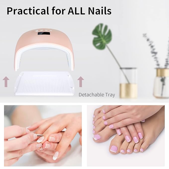 48W Rechargeable UV LED Nail Lamp,Cordless Professional Gel Nail Art Lights Manicure Tools for Home and Salon(Pink)