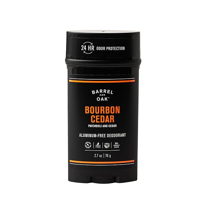 Barrel & Oak Aluminum Free Deodorant for Men, Natural Men's Deodorant with Patchouli & Cedar Essential Oil for Delicate Skin, Grooming Kit Gifts for Men, Bourbon Cedar, 2.7 oz