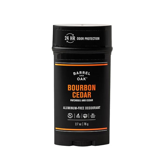 Barrel & Oak Aluminum Free Deodorant for Men, Natural Men's Deodorant with Patchouli & Cedar Essential Oil for Delicate Skin, Grooming Kit Gifts for Men, Bourbon Cedar, 2.7 oz
