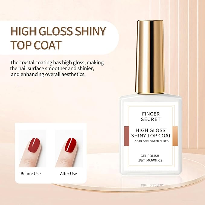 Golden Shiny High Gloss Top Coat - Crystal Sealant with Golden Luster, Clear Gel Nail Polish & Dip Powder Top Coat, Ultra-Glossy & Fast-Drying, 18ml/0.6floz