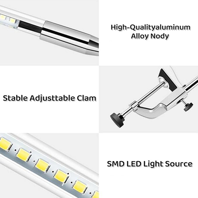 Desk Lamp with Clamp, 3 Modes 10 Brightness 360° Rotation Eye-Caring Reading Light,8W Long Flexible Gooseneck, Architect Task Lamp, USB Clamp Light for Home Office Manicure Reading