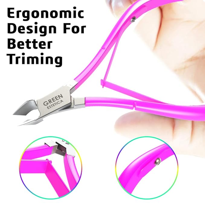 Professional Cuticle Trimmer with Cuticle Pusher Nail Cuticle Remover Nipper Silver Stainless Steel Sharp Blades Manicure Tools with Double Spring Nail Care Pedicure Nail Tools Home Spa (Pink)