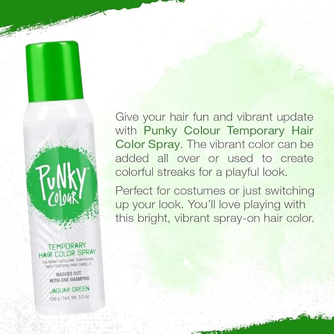 Punky Temporary Hair Color Spray – Jaguar Green, Instant Vivid Temporary Hair Dye for Women, Wash Out, Hair-Color Spray, 3.5 oz, 2 Pack