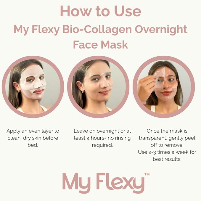 Bio Collagen Overnight Facial Mask with Peptides, Hyaluronic Acid & Antioxidants, Brightening Hydrating Facemask for Women, Hydrogel Korean Face Masks Skincare, Facial Sheet Skincare - 4 Pack