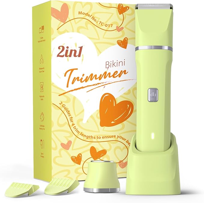 Bikini Shaver for Women Men Tiktok Trend Items - Ergonomic Design, Floating Head, Lightweight Electric Trimmer Razor Set, Waterproof IPX7 Wet/Dry Pubic Hair Removal, Safe Ceramic Blade - Yellow